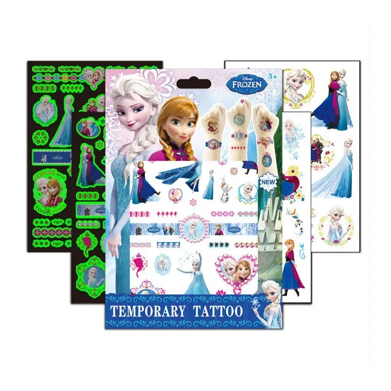 Tattoo sticker temporary tattoos 4Pcs/set Disney Luminous Spiderman Tattoo Stickers Waterproof Stitch Frozen Sticker For Birthday Party Supplies Decoration Gifts