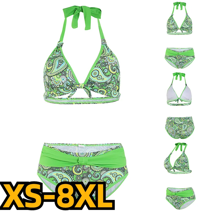 

2023 Summer Vintage 3D Prints Bikini Women Swimsuit Two Piece Set Swimwear High Waist Bathing Suit Ladies Loose Size Bikini Set