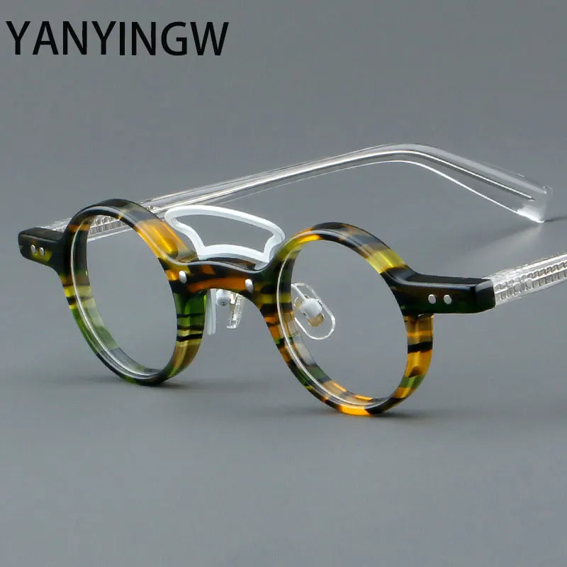 

Retro Acetate Eyeglass Frames Women Men Fashion Small Size Round Spectacles Frame Trend Rivet Myopia Glasses