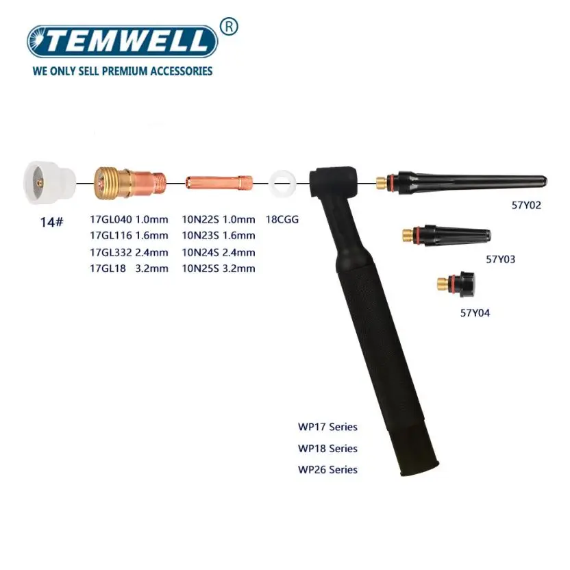11pcs TIG Welding 14#  White Ceramic Nozzle Alumina Cup Kit Torches WP17 18 20 2