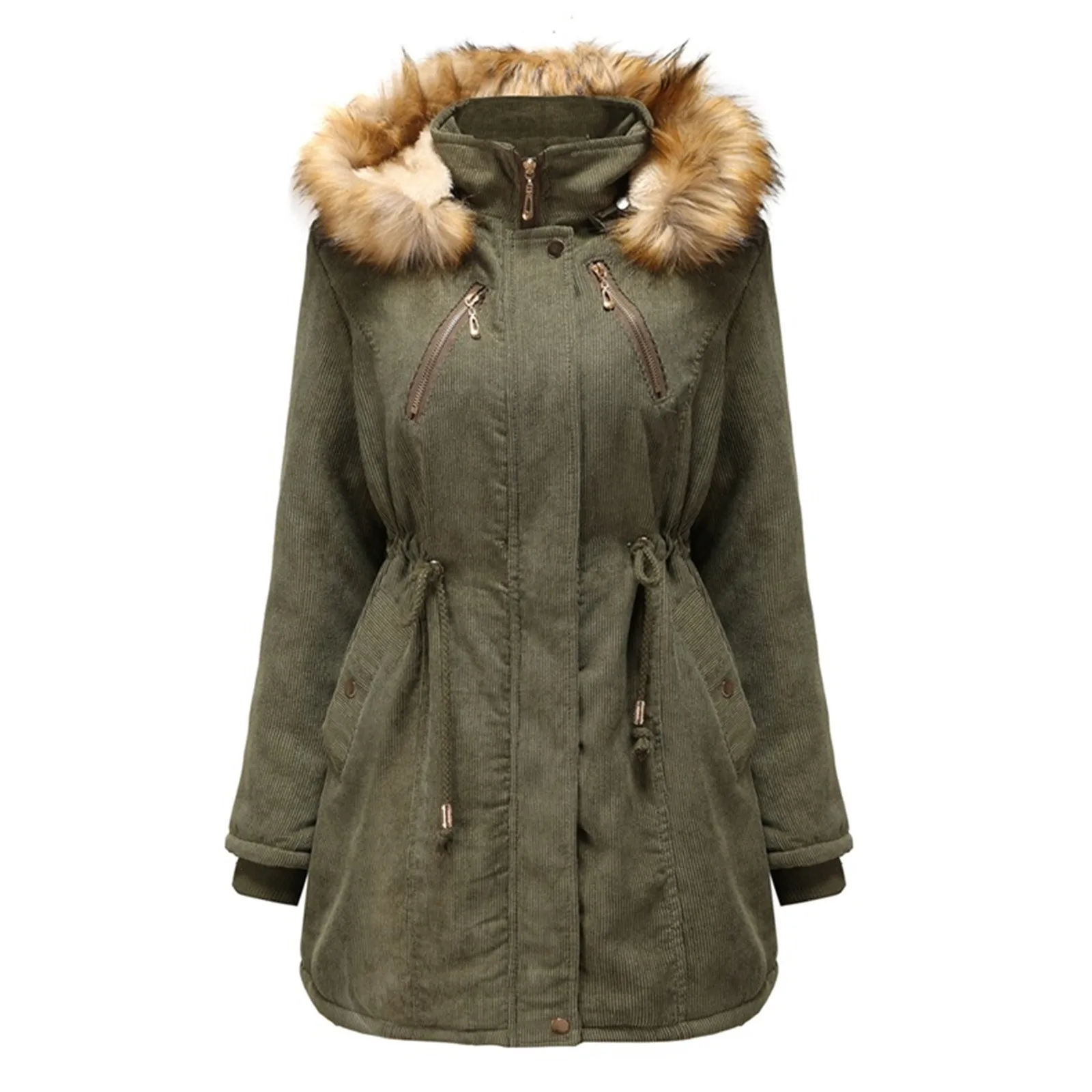 Thickened Overcoat Women'S Warm Plush Jacket Solid Color Winter Fleece Long Sleeve Hoodie Snow Coat Korean Style Jumpers