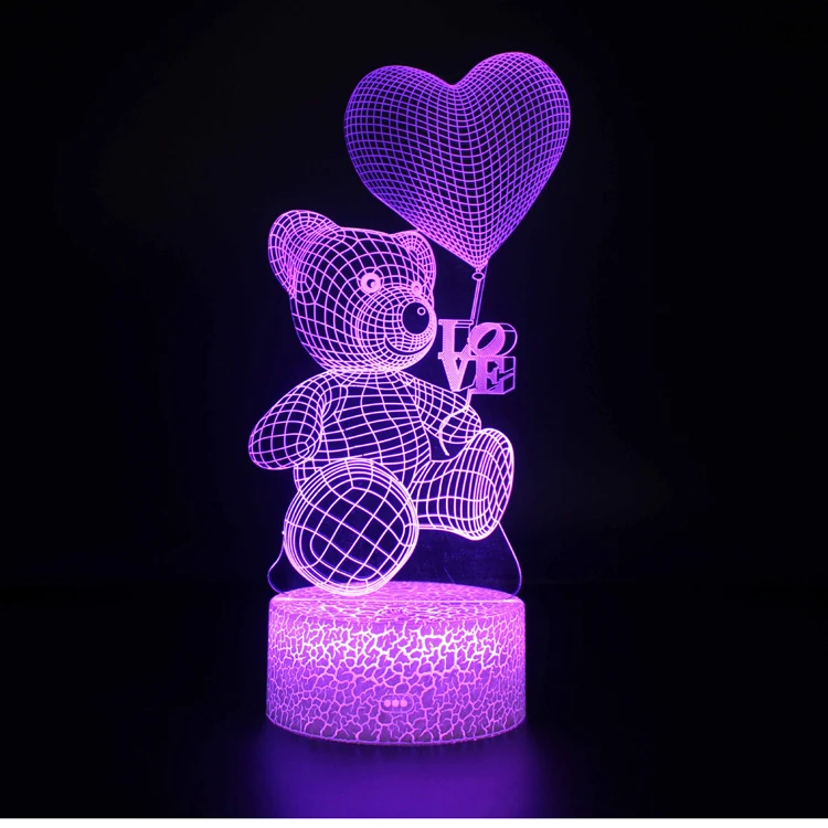 3D Love Bear Colorido LED Night Lights,