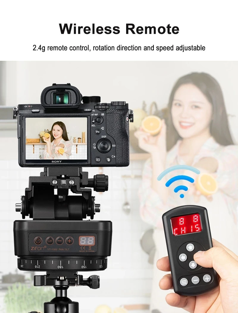 

ZIFON YT-1000 Auto Motorized Rotating Panoramic Head Remote Control Pan Tilt Video Tripod Head Stabilizer for Smartphone Cameras