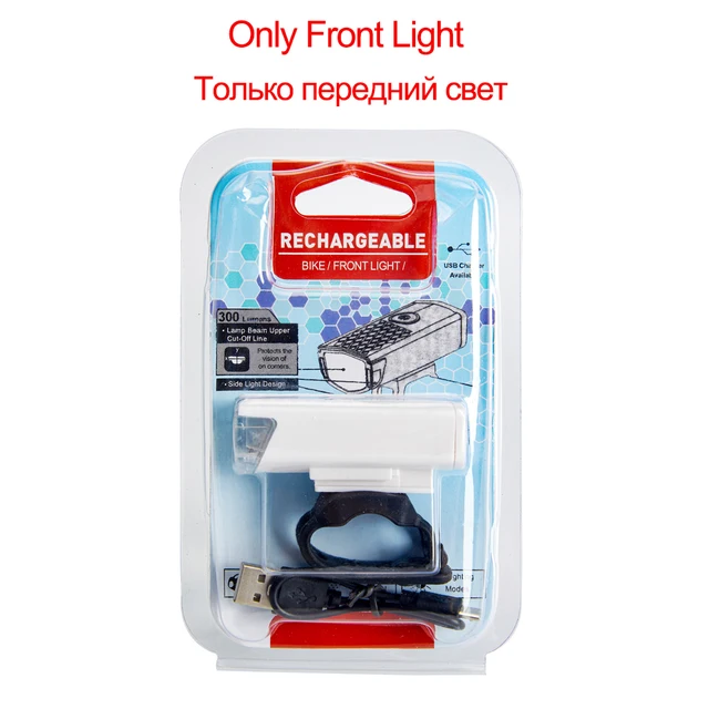USB Rechargeable Bike Light MTB Bicycle Front Back Rear Taillight Cycling Safety Warning Light Waterproof Bicycle Lamp Flashligh Only Front Light