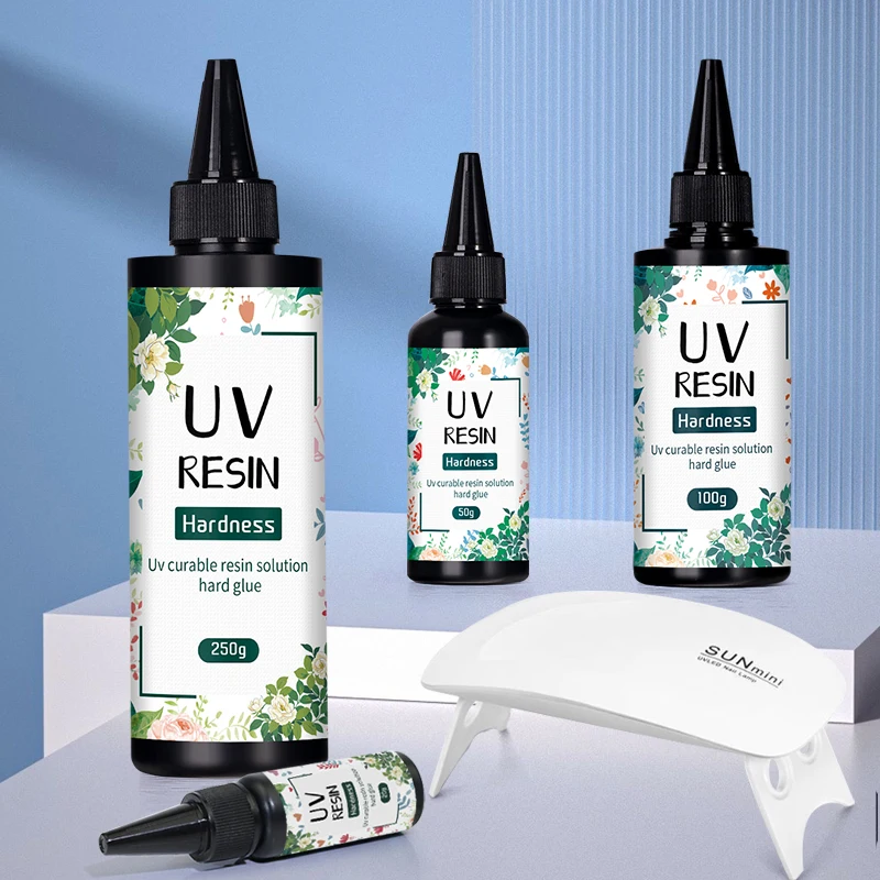 50/100/250g Hard UV Resin Adhesive UV Curing Rapid Drying Transparent Resin UV Adhesive DIY Jewelry Production with 6w UV Lamp