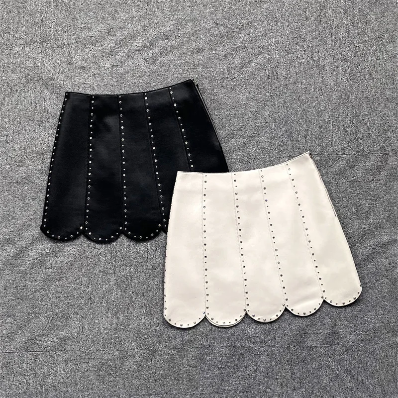 

2023 Genuine Leather Skirt for Autumn and Winter New Styles Mingyuan Light Mature Style Heavy Industry Rivet a Edition Sheepskin