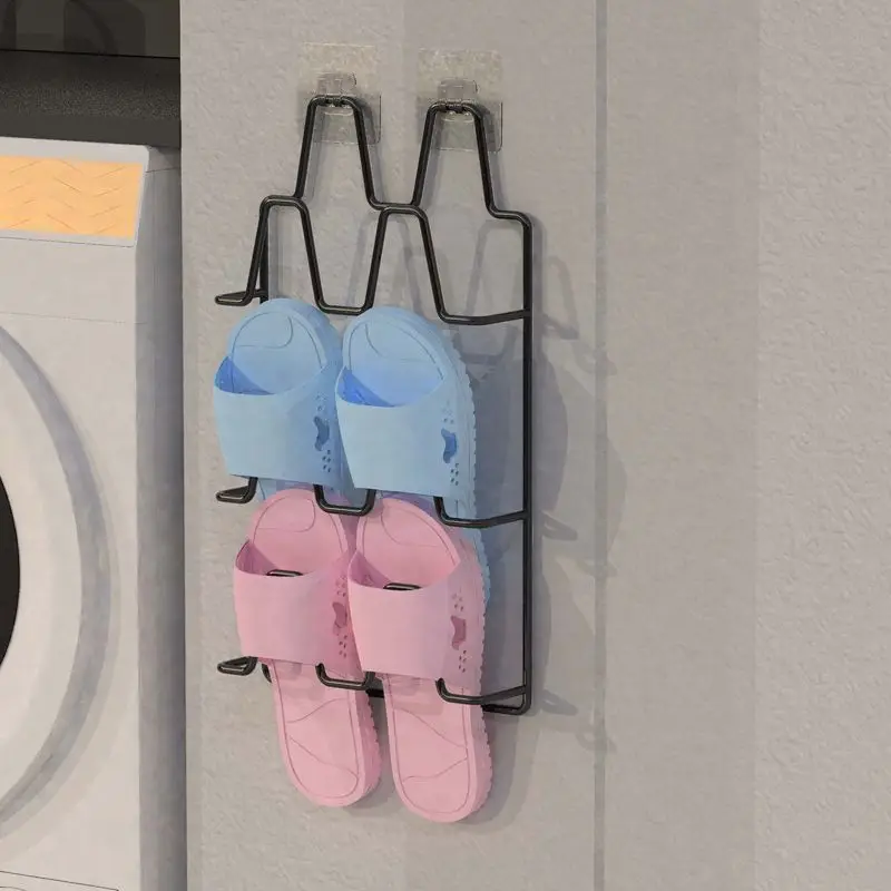 Metal Waterproof Bathroom Slipper Rack Thickened Toilet Door Back Wall Drainage Storage Hooks Shoes Hangers Shelves Multilayer