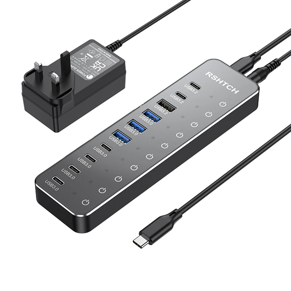 RSHTECH 10 In 1 USB C Hub 10Gbps USB-C With Individual Touch Switches Multiport Splitter Docking Station For MacBook_voghion.com