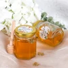 3oz Mini Honey Jars with Dipper, Empty Glass Jars for Baby Shower Favors/Wedding Favors Mini Jars with Wooden Dippers 4