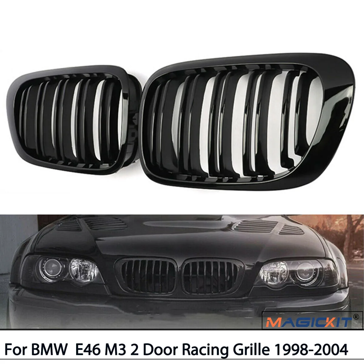 BMW E46 98-01 프론트 키드니 그릴 2도어 쿠페 카브리올레 프리페이스리프트 레이싱 그릴 글로스 블랙 스냅온 자동차 ABS 스타일링 330ci