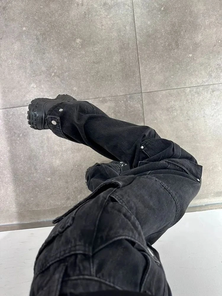 2023 Cyber Y2K Streetwear Multi Taschen schwarz Baggy Cargo Jeans Hosen für Männer Kleidung gerade Hip Hop Lady Harajuku Hosen – Detail 19