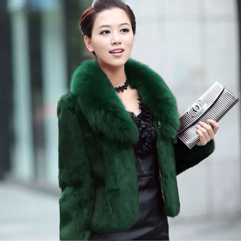Autumn And Winter Loose Short Casual Coat Fashion Ladies Faux Fox Collar Temperament Rex Rabbit Faux Coat Women