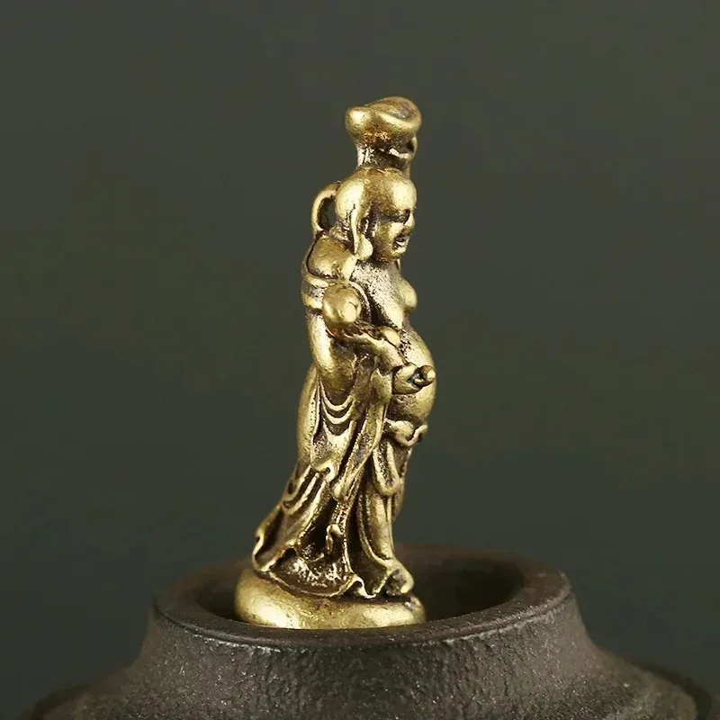 Retro Copper Maitreya Figurines Mini Copper Small Statue Decor Suitable Home Office Desktop Decor Creative Statuary Handicrafts