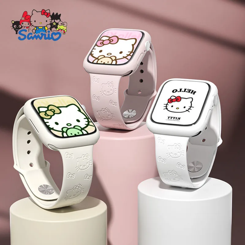 

Силиконовый ремешок Kawaii Sanrio Hello Kitty для Apple Watch S6 8 7 41 42 44 49 мм