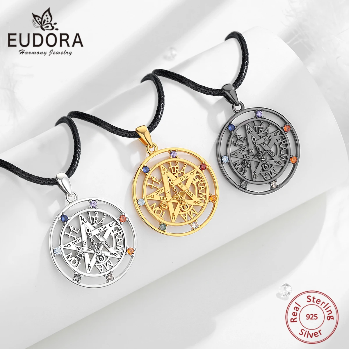 

Eudora 925 Sterling Silver Pentagram Necklace for Women Man 18K Gold 7 Color Chakra Tetragrammaton Pendant Amulet Jewelry Gift