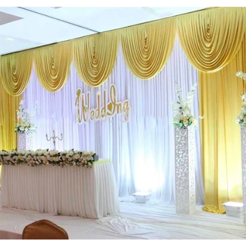 

3x6 м белый и ярко-желтый золотой свадебный фон занавеска с занавесками Свадебные занавески