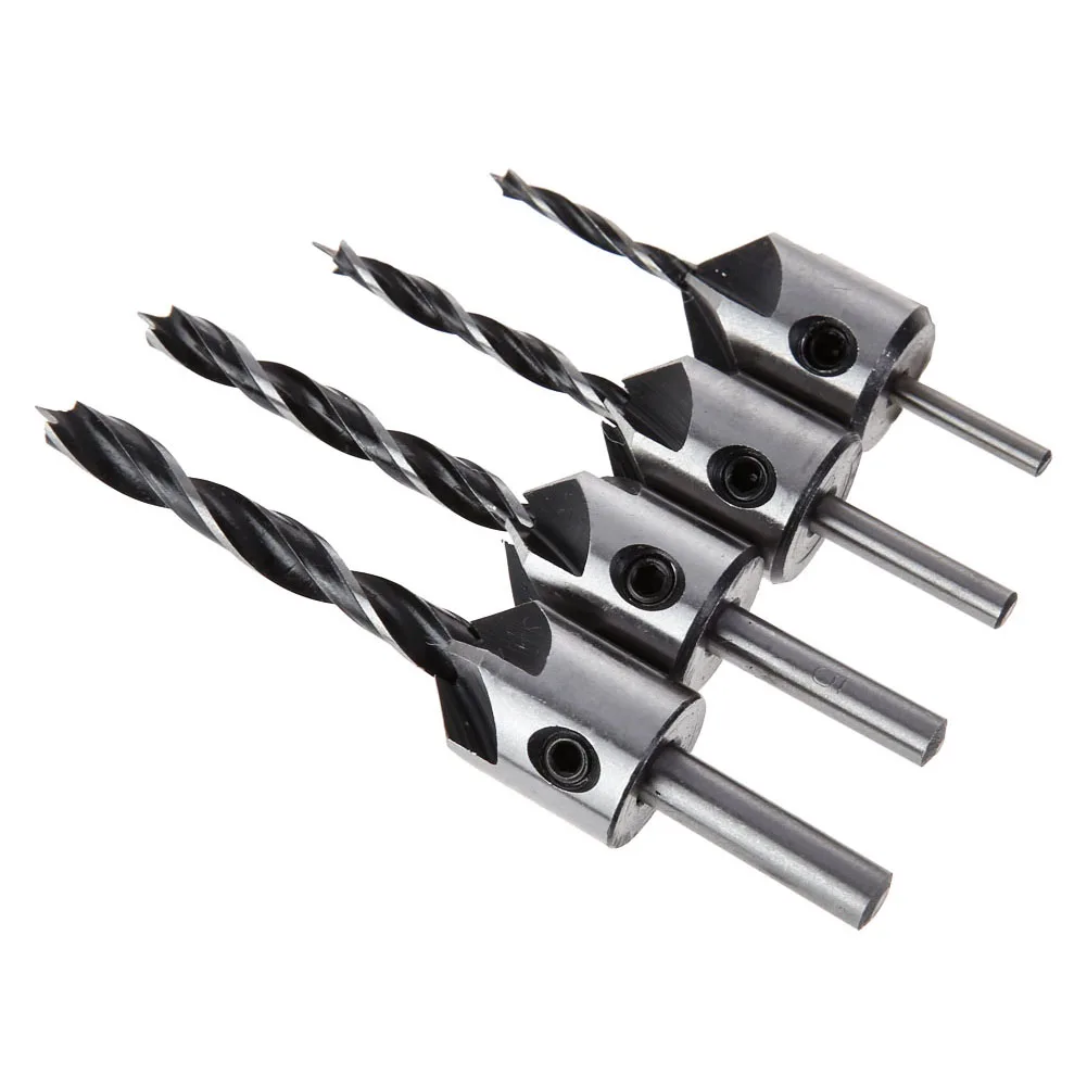 4 PCS Screw Chamfering Drill Bit 3-6mm HSS Hole Opener Tool Set 5 Flute Countersink Drill Bit Set Reamer Woodworking Chamfer