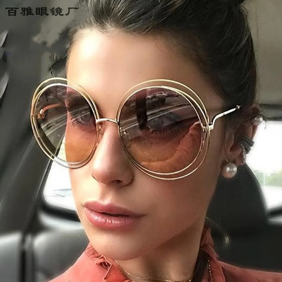 

New Net Red Big Frame Sunglasses Fashion Luxury Round Frame Ladies Sunglasses Real Piece Sunglasses Flat Glasses Anti Blue Light