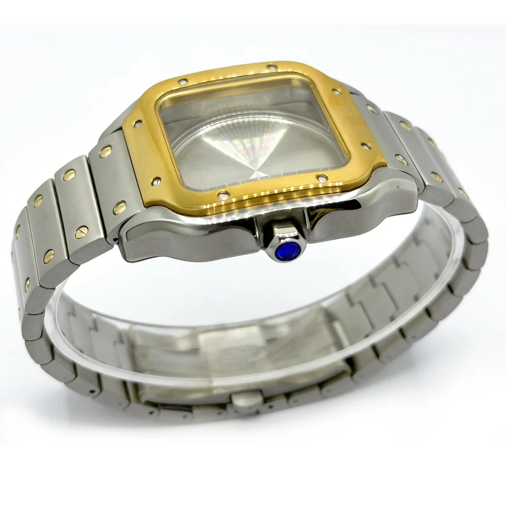 Golden Stainless Steel Waterproof Watch Case and Strap for 38MM Square Men's Watch