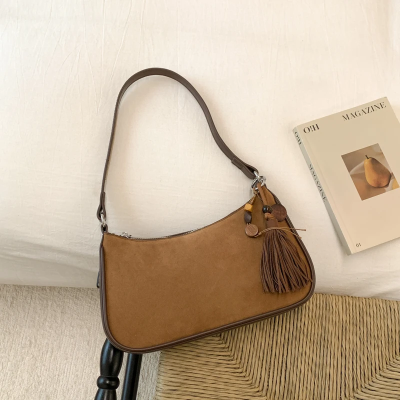 PU Armpit Handbags Purses with Zipper Closure Underarm Bag Saddle Bag Chain with Pendent for Women Ladies Work Travel Commuting