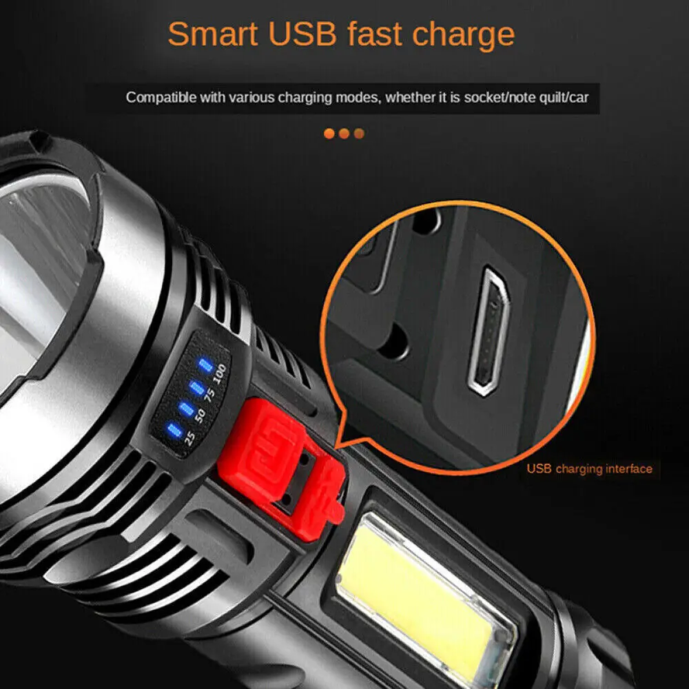 1/2pcs High Strong Power Led Flashlights Tactical Torch with Display Light USB Charging Camping Fishing Emergency Zoom Lantern