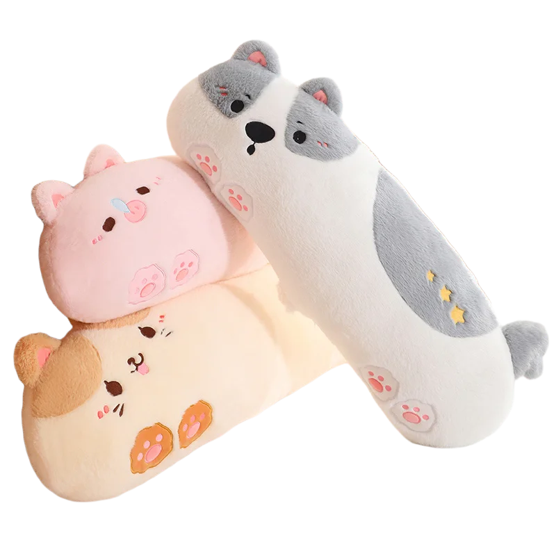 80/100cm Cartoon Animal Plush Long Pillow Stuffed Cat Dinosaur Husky Pig Sleeping Bolster Companion Birthday Gift