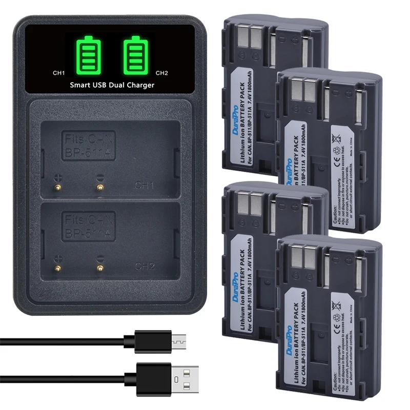 Durapro 1800Mah Bp-511 Bp 511 511A Bateria Bp511 Bp511A Bp-511A Battery + Usb Caricatore Doppio Per Canon Eos 40D 300D 5D 20D 30D 50D