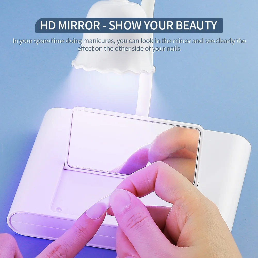 Rose Nail Dryer With Mirror Mini Nail LED Lamp False Nail Manicure Polish Glue Fast Dry UV Light Bendable Table Nail Lamp Dryer