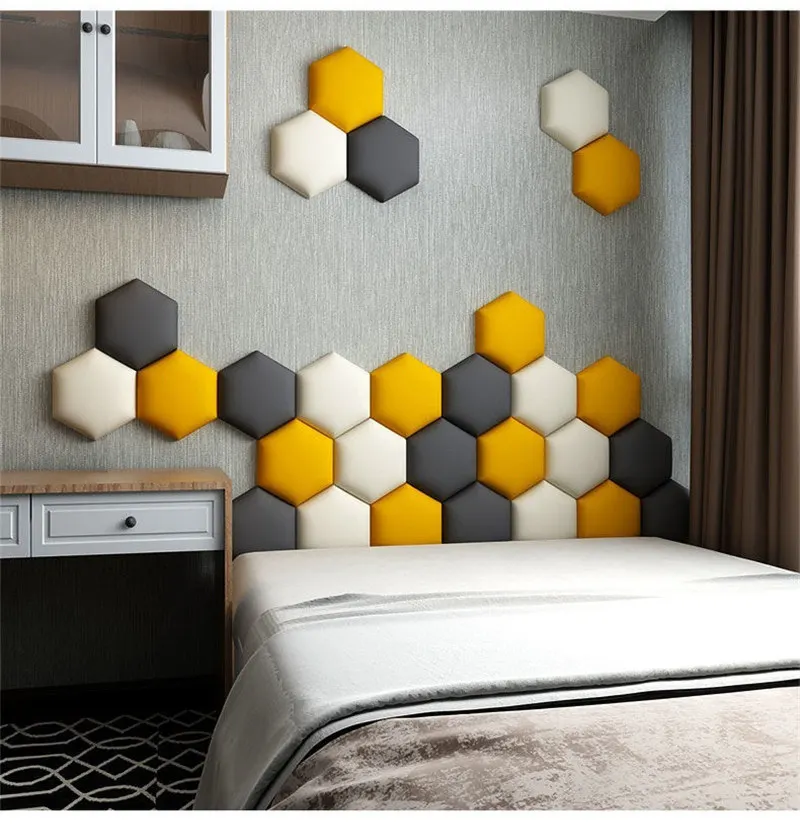 

3D Wall Sticker Tatami Headboard Multicoloured Hexagonal Headboard Bed Upholstery Set Wall Decoration Aesthetic Home Decor Art