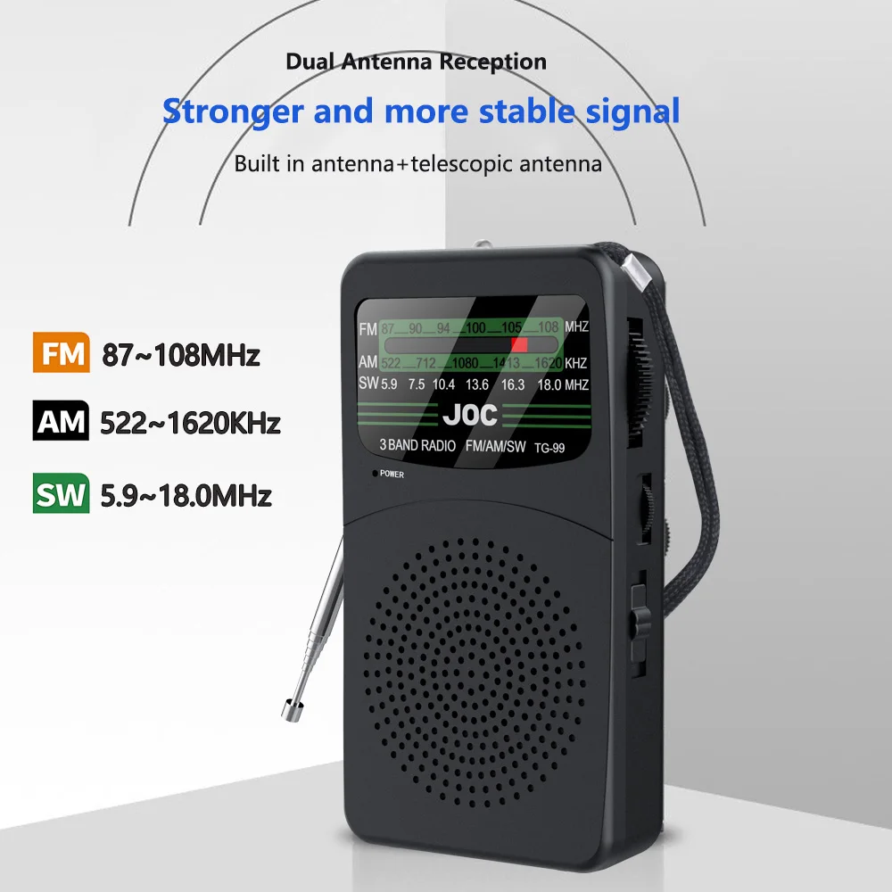휴대용 FM/AM/SW 라디오 배터리 FM 수신기 3.5mm 헤드폰 잭이 있는 탁월한 수신력의 선명한 스피커 노인용 LED 조명