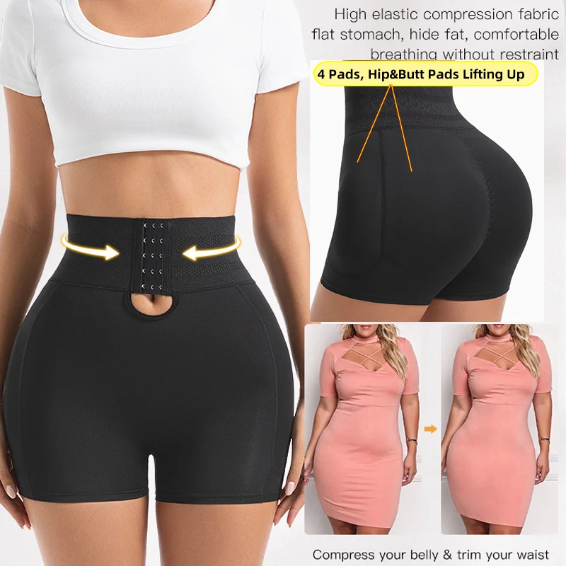Women's Padded Butt Lifter Body Shaper With 4 Sponge Pads Tummy Control Shapewear Panties With Waist Cincher And Hook Closure_voghion.com