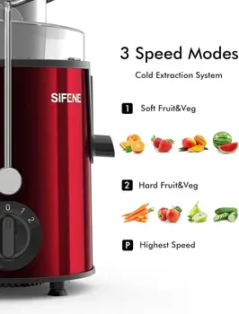 SiFENE 3" Big Mouth Centrifugal Juicer Extractor for Fruits & Vegetables, Compact Juicing Maker, Non-BPA, Easy to Clean, Red 2