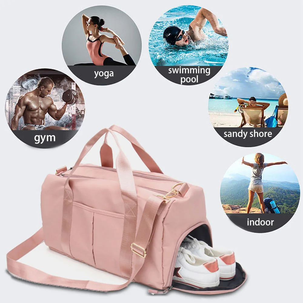 Men's gym bag with shoe compartment and wet bag, women's airplane travel duffel bag, sports fitness tote bag for swimming yoga
