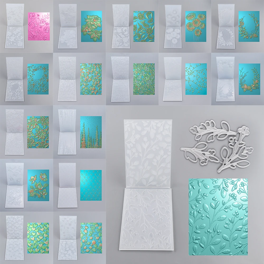 3D Embossing Folder Poinsettia Sunflower Wreath Tree Love Heart Stencil DIY Scrapbook Valentine's Day Adding Texture Paper Card plastic embossing folder embossing folder