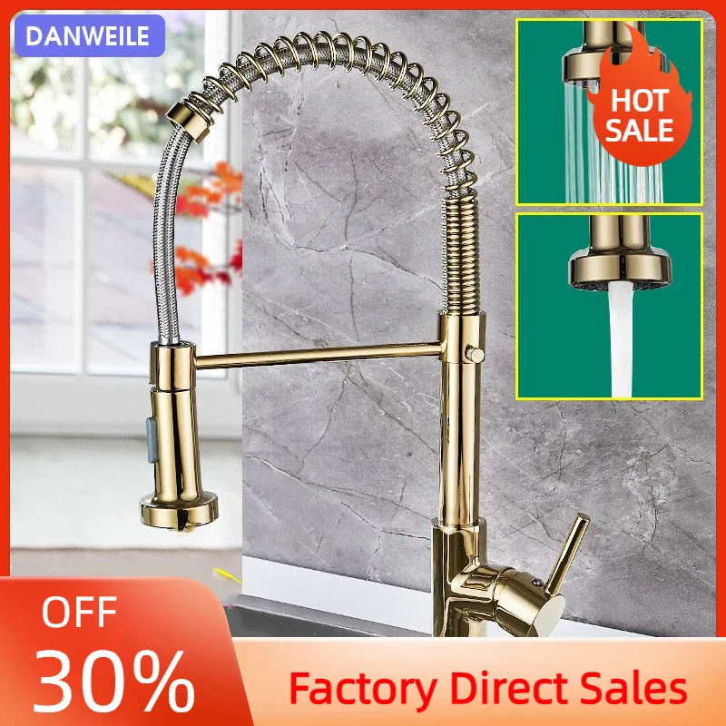 DANWEILE All Copper Spring Faucet Kitchen Sink Rotatable Pull Faucet Cold And Hot Water Dual Mode Vegetable Basin Mixing Faucet