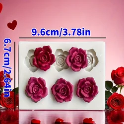 Elegant Rose Silicone Mold - Gray and Pink Flowers for Cakes, Soap, and Chocolate Crafting (1PC - Gray 6 Roses Mol)