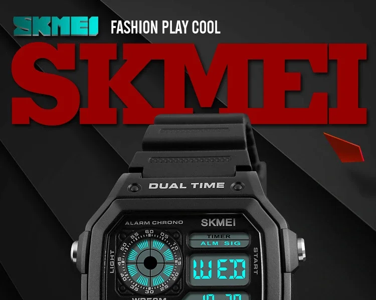 SKMEI 1299  Alarm Male Digital Watch reloj hombre Outdoor Sport Watch Fashion Men PU Strap Multifunction Waterproof Watches