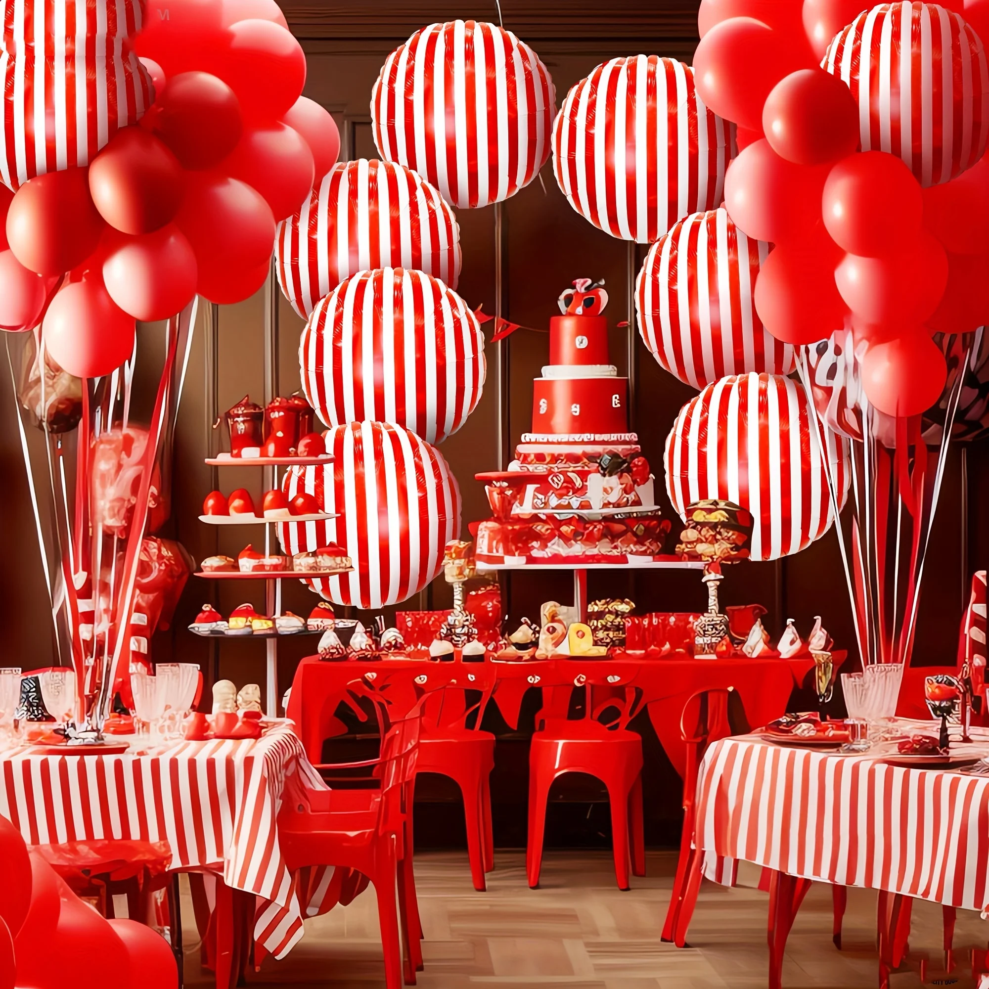 11 Stück rot weiß gestreifte Luftballons 18 Zoll Aluminiumfolie Zirkusballons Karneval Partydekorationen Weihnachten Geburtstagszubehör – Detail 7
