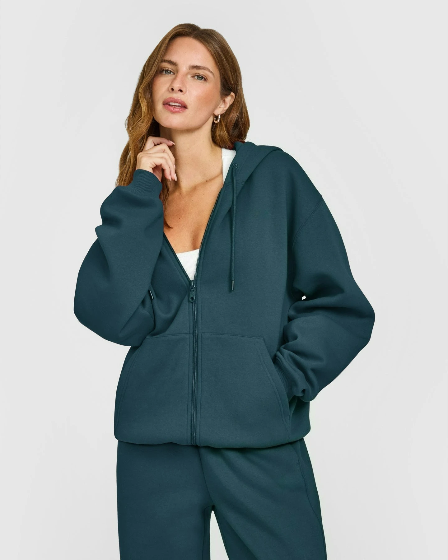 ENYFD 자수 로고 FOUNDATIONS ZIP THROUGH HOODIE 여성용 데일리 캐주얼 피트니스 스웨트셔츠 야외 트레이닝 스포츠 재킷