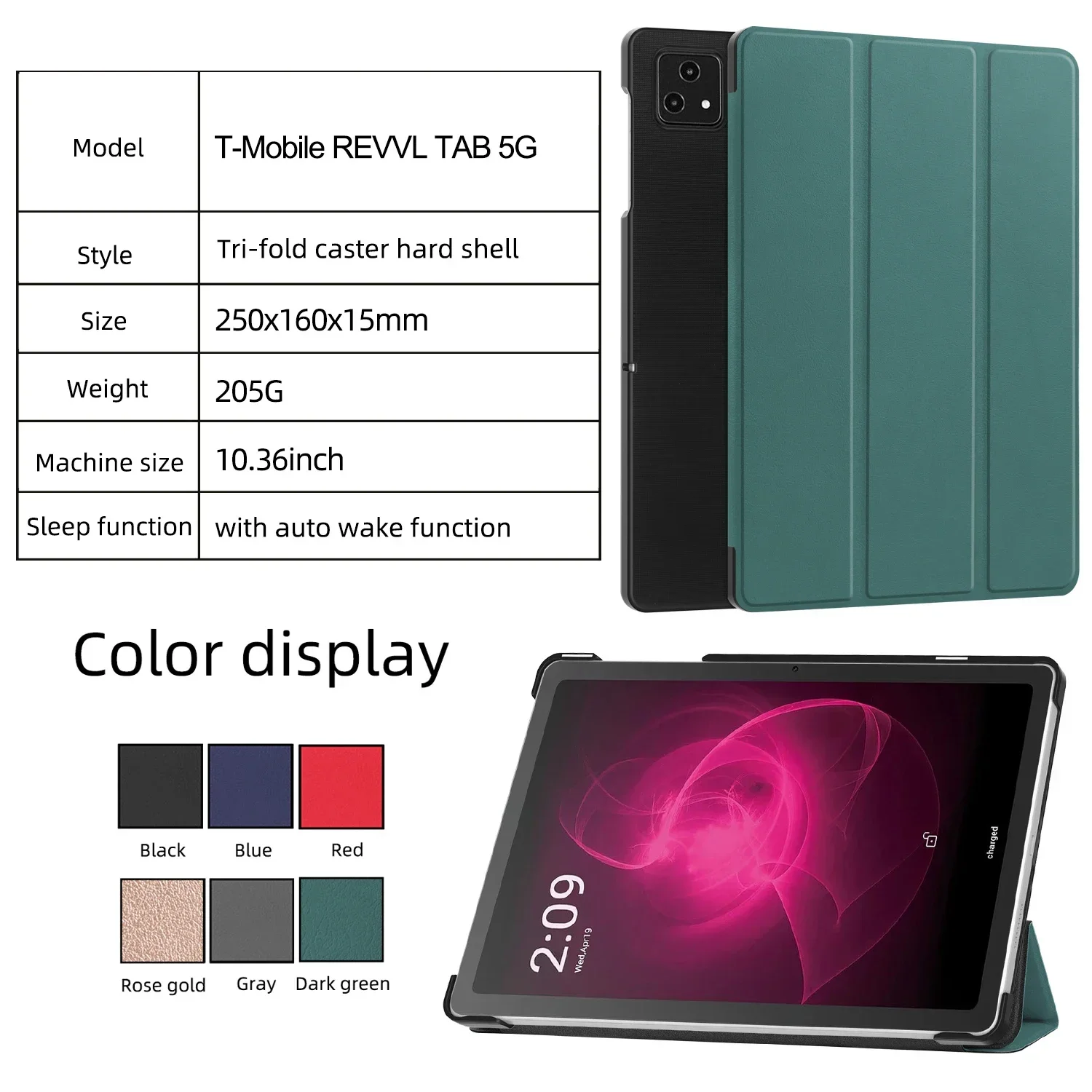 Premium 10.36-Inch Tablet Cover with Auto Sleep/Wake Function and Triple-Fold PU Leather Flip Stand
