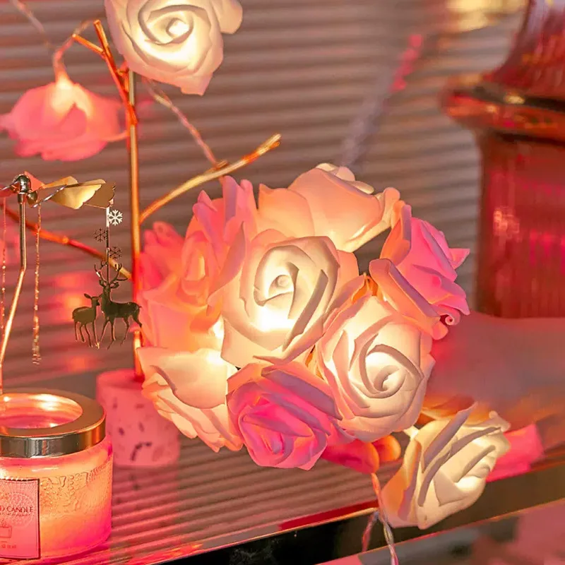 

10/20/40 LED Pink Rose Flower Christmas Lights Holiday String Lights Battery Operated Valentine Wedding Party Decoration Lamp