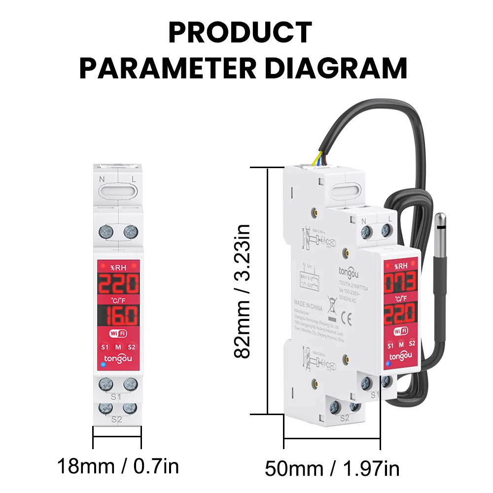 WiFi Tuya DIN Rail 2-Gang 18mm Smart Switch with Temp & Humidity Sensor, 3840W