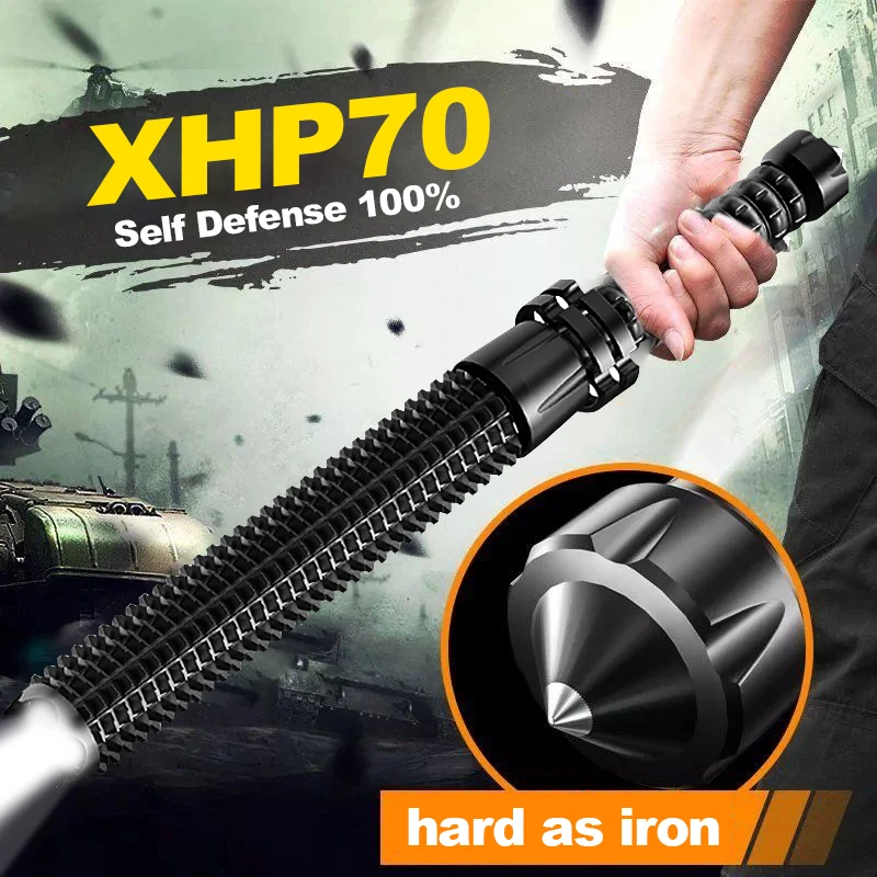 강력한 XHP70 야구 방망이 손전등 전술 손전등 방수 자기 방어 빛 18650 충전식 야구 Led 토치 