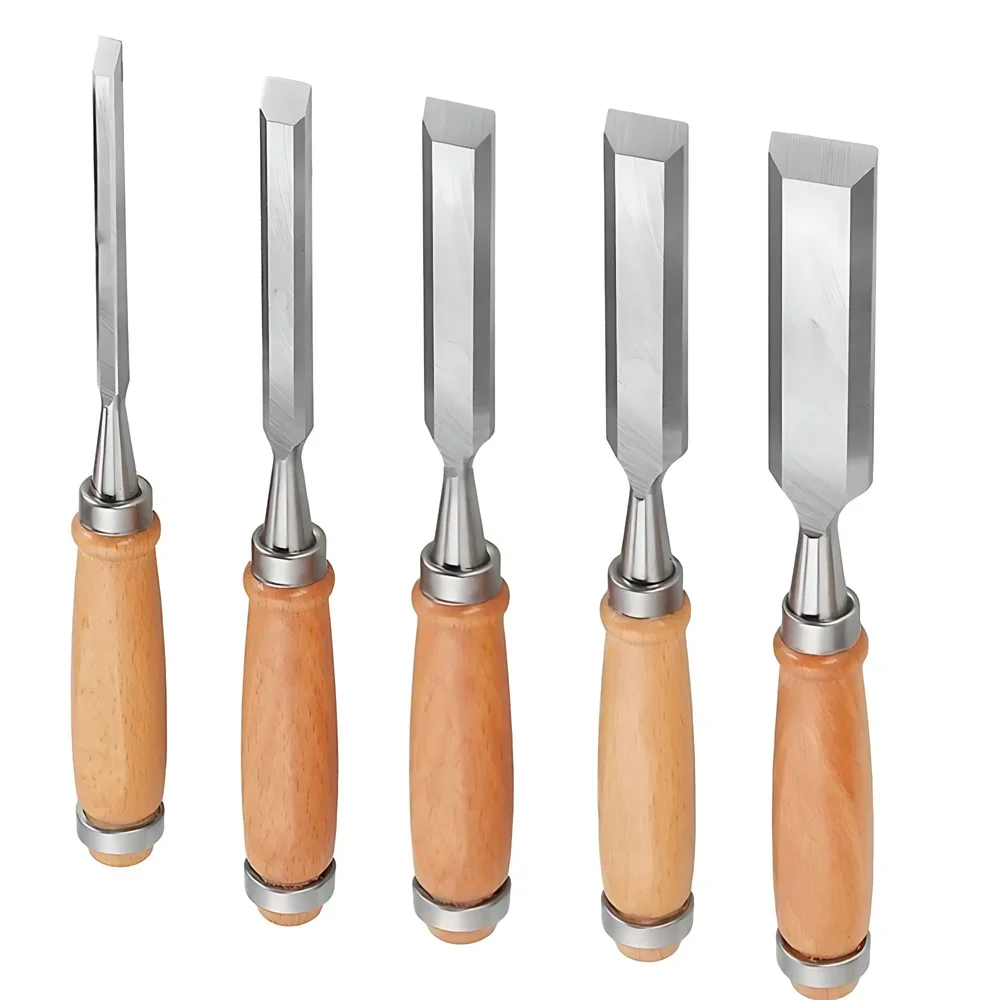 1/5Pcs Wood Chisels Set Sharp Chrome-Vanadium Steel Wood Carving Chisels  with Beech Handles Ergonomic Wood Carving Tools