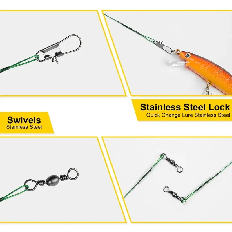 Fishing Accessories 20PCS Sliver Anti Bite Steel Fishing Line Steel Wire Leader With Swivel Lead Core Leash Wire 15CM-30CM