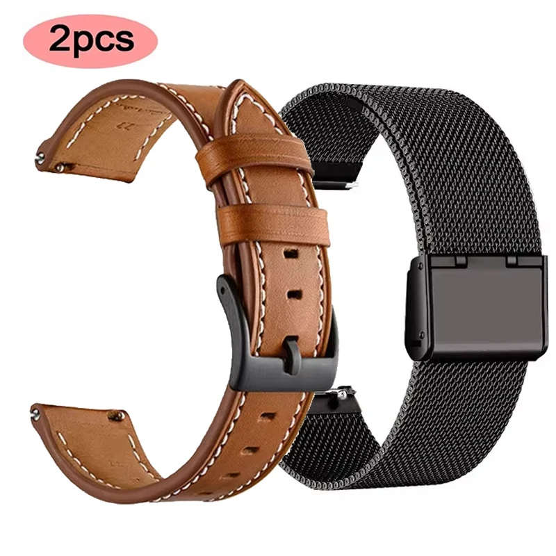 Premium 22mm Stainless Steel and Leather Watch Band Bracelet