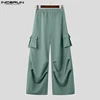 INCERUN Summer Men Wide Leg Pants Fashion Cargo Pants Solid Pocket Pleated Long Trousers Oversized Pantalons Men's Clothing 4