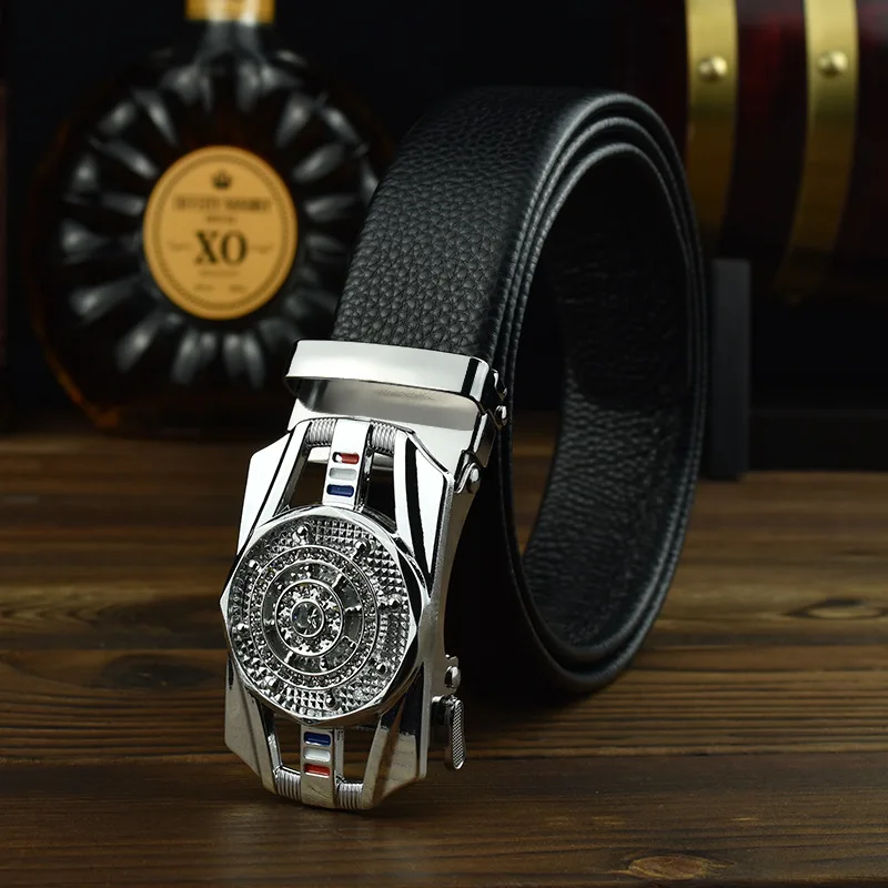 Leather Belt Mens Belt Waist Belt Toothless Automatic Buckle Belt Man Automatic Buckle Golden Rhinestone Decoration Males Luxury