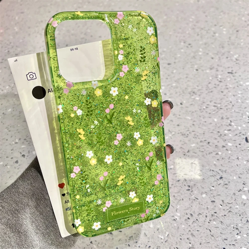 Chic Spring Floral Glitter Phone Case - Lovely Sequined Flower Shockproof Soft Cover