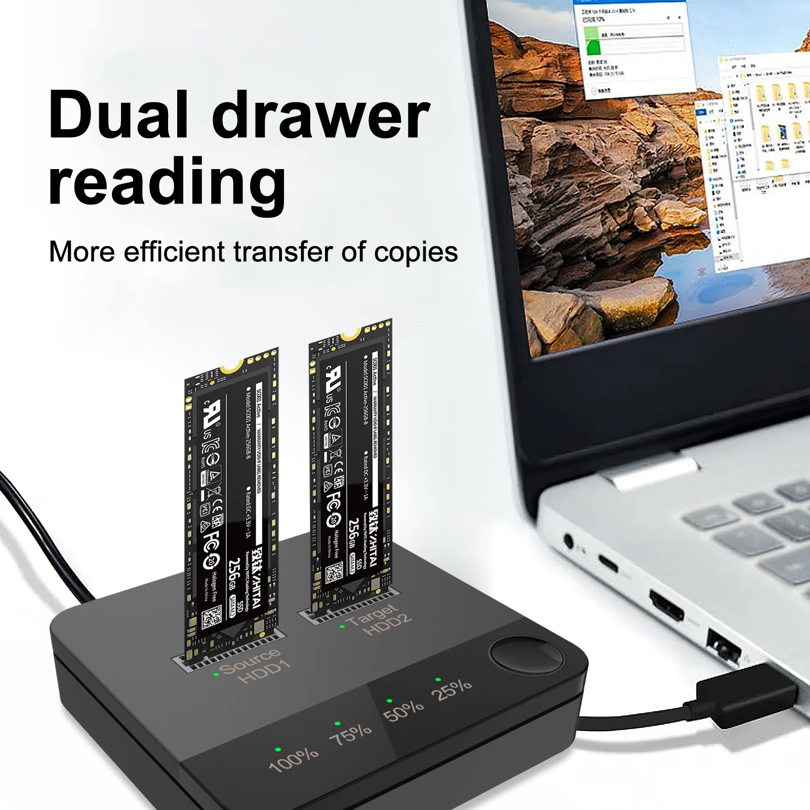 3.1 M.2 SATA 듀얼 베이 SSD 인클로저 독 스테이션, SATA 드라이브 상태 오프라인 솔리드 리더, M.2 더블 트레이 2023